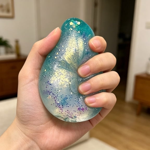 Mango Shaped Stress Relief Ball with Glitter Gradient, Slow Rising Sensory Tool for Adults, Non-Toxic TPR Fidget Accessory for Desk & Travel, Birthday Gift for Anxiety Relief,Blue