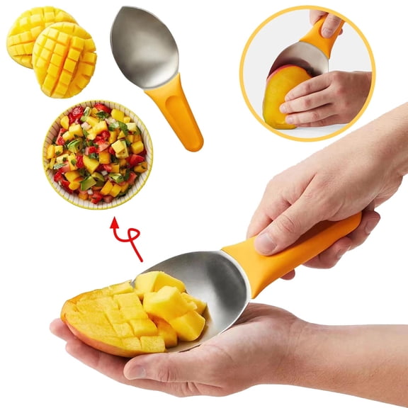 Mango Slicer Cutter Pit Remover 3 in 1 Mango Peeler Dicer Stainless Steel Sharp Blade Fruit Corer Separator Kitchen Tool for Summer Dessert Salad Prep