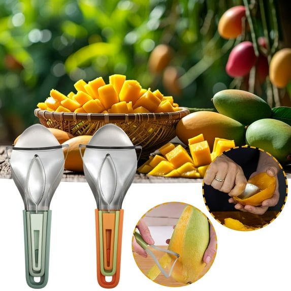 Mango Slicer and Dicer Tool Set, 3-in-1 Stainless Steel Fruit Cutter with Dicing Grid, Non-slip Grip for Easy Peeling & Pitting, Ideal for Mango Lovers & Home Kitchen Use,Vsgery