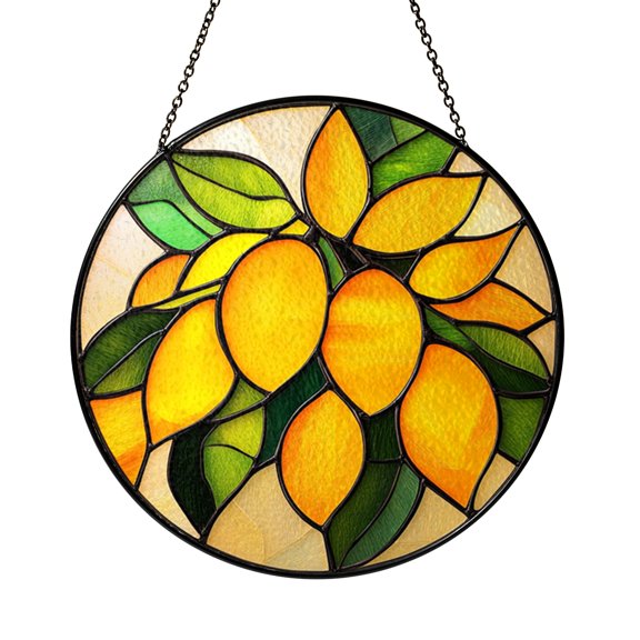 Mango Stained Glass Suncatcher Window Hanging Featuring Tropical Mango Fruit Design Decorative Glass Art for Home Interior Window Display