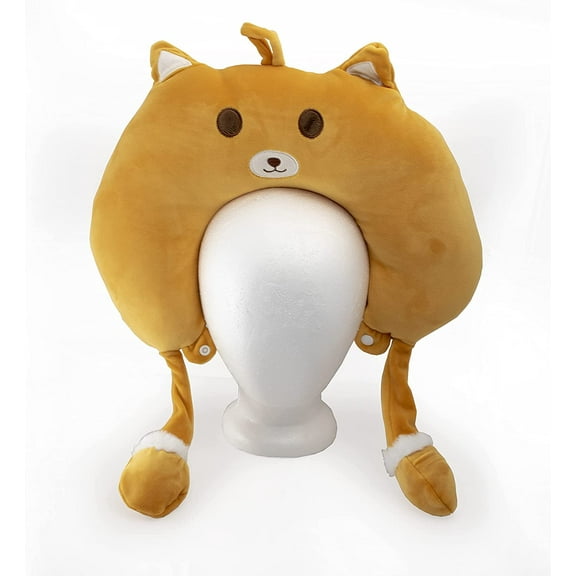 Mango Steam 19" Animal Travel Pillow with Waving Ears - Soft Plush Neck Support for Kids - Fox, Orange