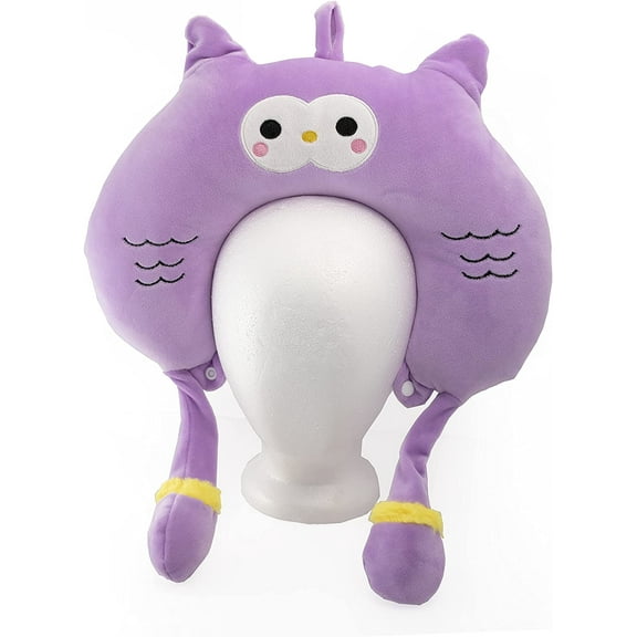 Mango Steam 19" Animal Travel Pillow with Waving Ears - Soft Plush Neck Support for Kids - Owl, Purple