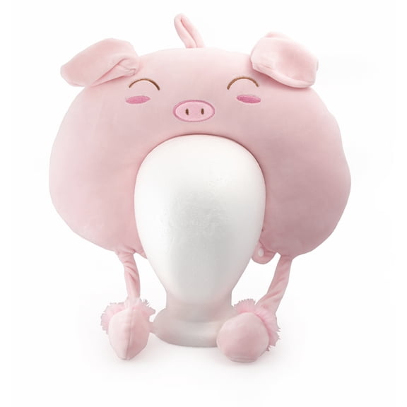 Mango Steam 19" Animal Travel Pillow with Waving Ears - Soft Plush Neck Support for Kids - Piggy, Pink