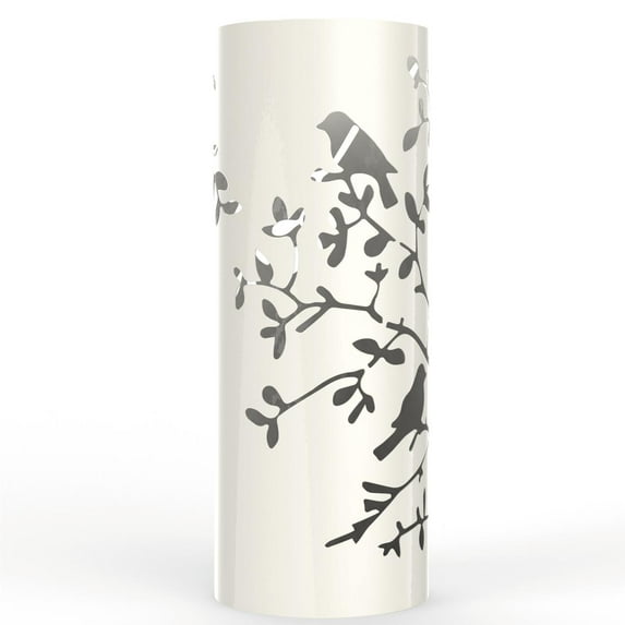 Mango Steam 21.75" Tall Metal Round Song Bird Spiral Modern Umbrella Stand Holder, White