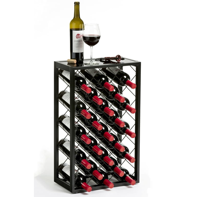 Mango Steam 23 Bottle Black Wine Rack with Glass Top Shelf Free
