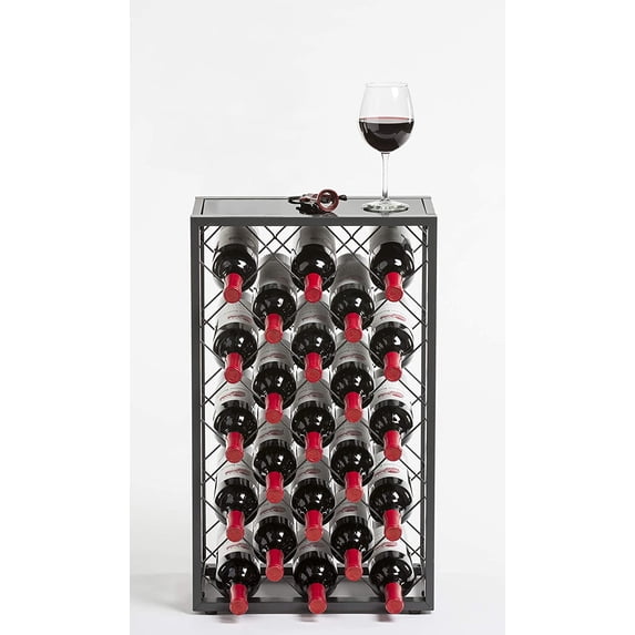 Mango Steam 23 Bottle Gray Wine Rack with Glass Top Shelf, Free Standing for Home, Kitchen and Bar