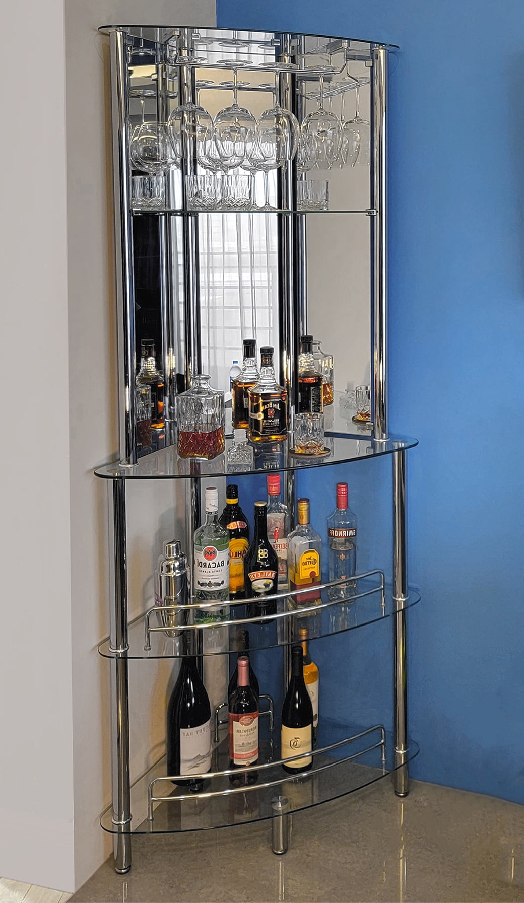 Mango Steam 3 Tier Chrome Corner Bar Tower Glass Walmart