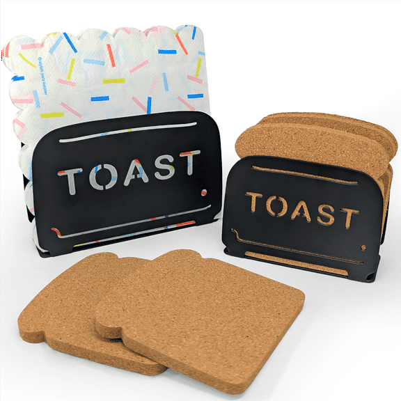 Mango Steam Black Toaster Napkin & Coaster Holder Set, For Home or Kitchen