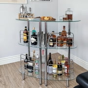 Mango Steam Contemporary Home Bar Liquor Table | Modern Clear Tempered Glass Shelves | 41 H x 47 L x 13.6 D
