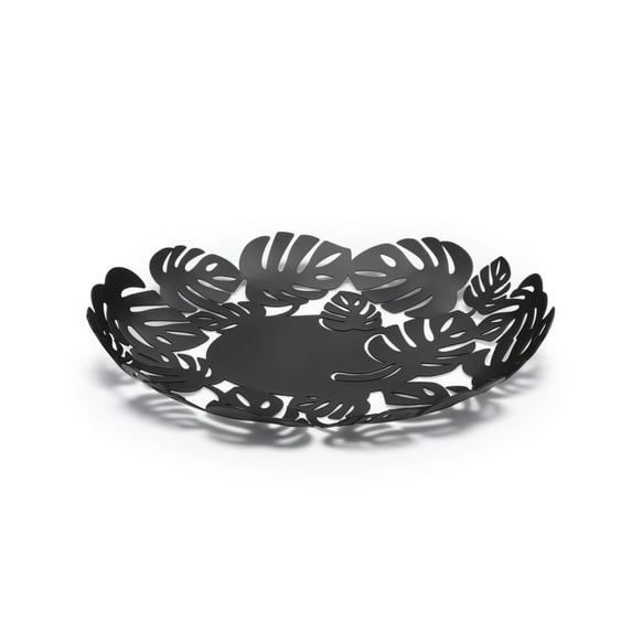 Mango Steam Decorative Centerpiece, Fruit Plate/Bowl, Candy Dish (Leaf, Black)