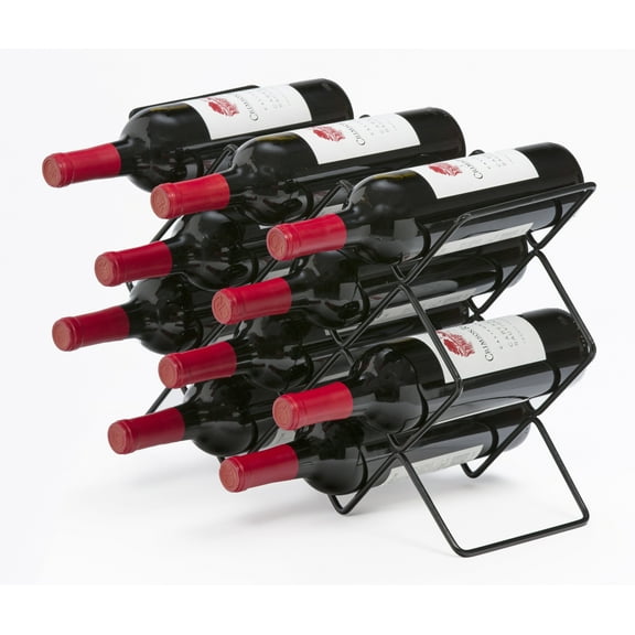 Mango Steam Elegant 10 Bottle Wine Rack Versatile Countertop & Fridge Storage, Black