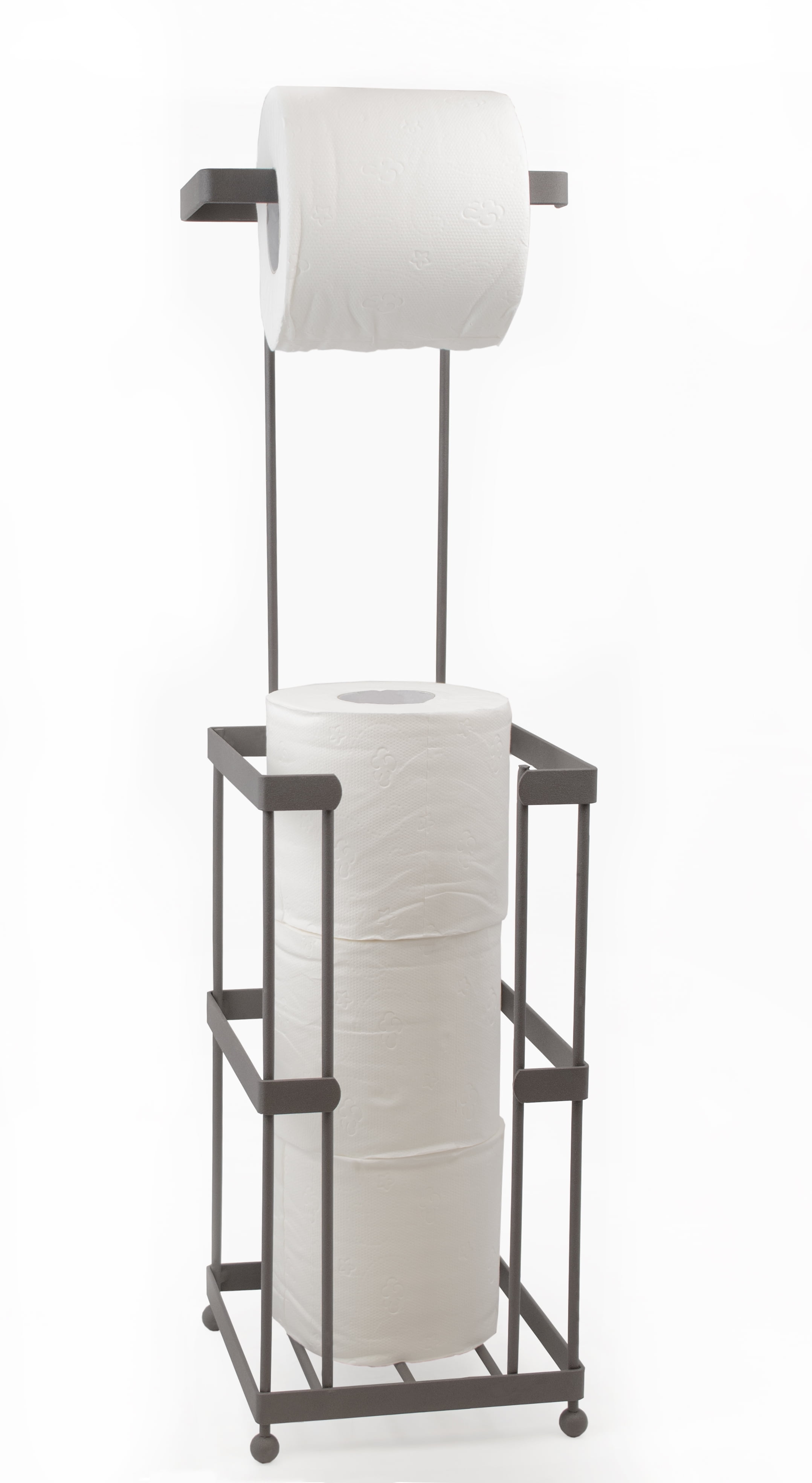 Taupe Metal Freestanding Toilet Paper Holder with Storage