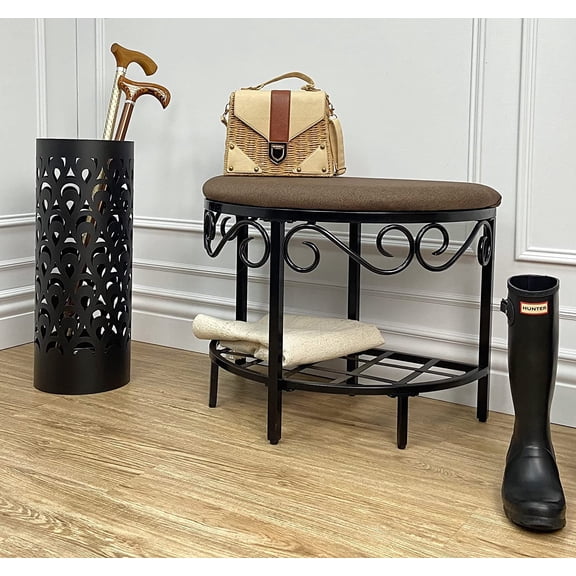 Mango Steam Half Moon Shoe Bench - Vanity Seat/Dressing Stool/Makeup Chair - Mocha Brown