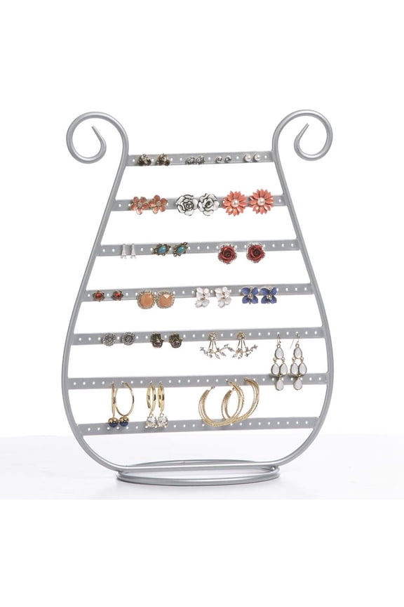 Metal Harp Stud Earring Jewelry Organizer, Display Stand, Storage, Gift (Silver)