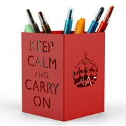 Mango Steam Metal Pen Holder, Stand for Desk Keep Calm, Red