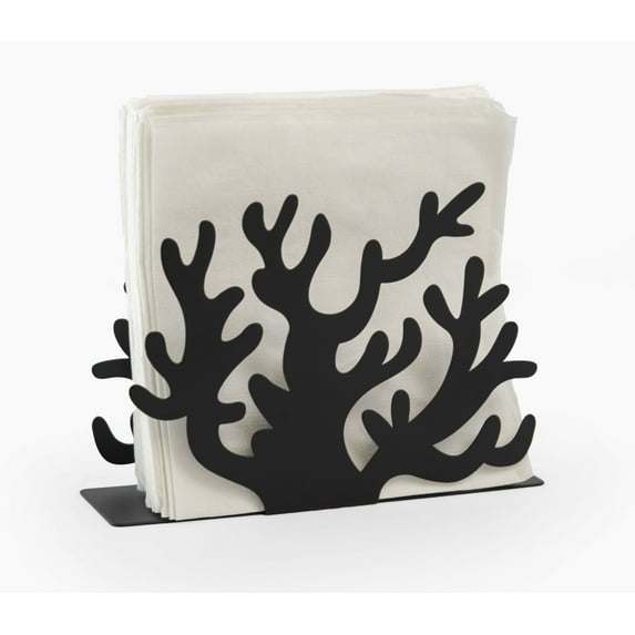 Mango Steam Metal Tabletop Napkin & Letter Holder - Coral, Black (6" L x 1.75" W x 4" H)