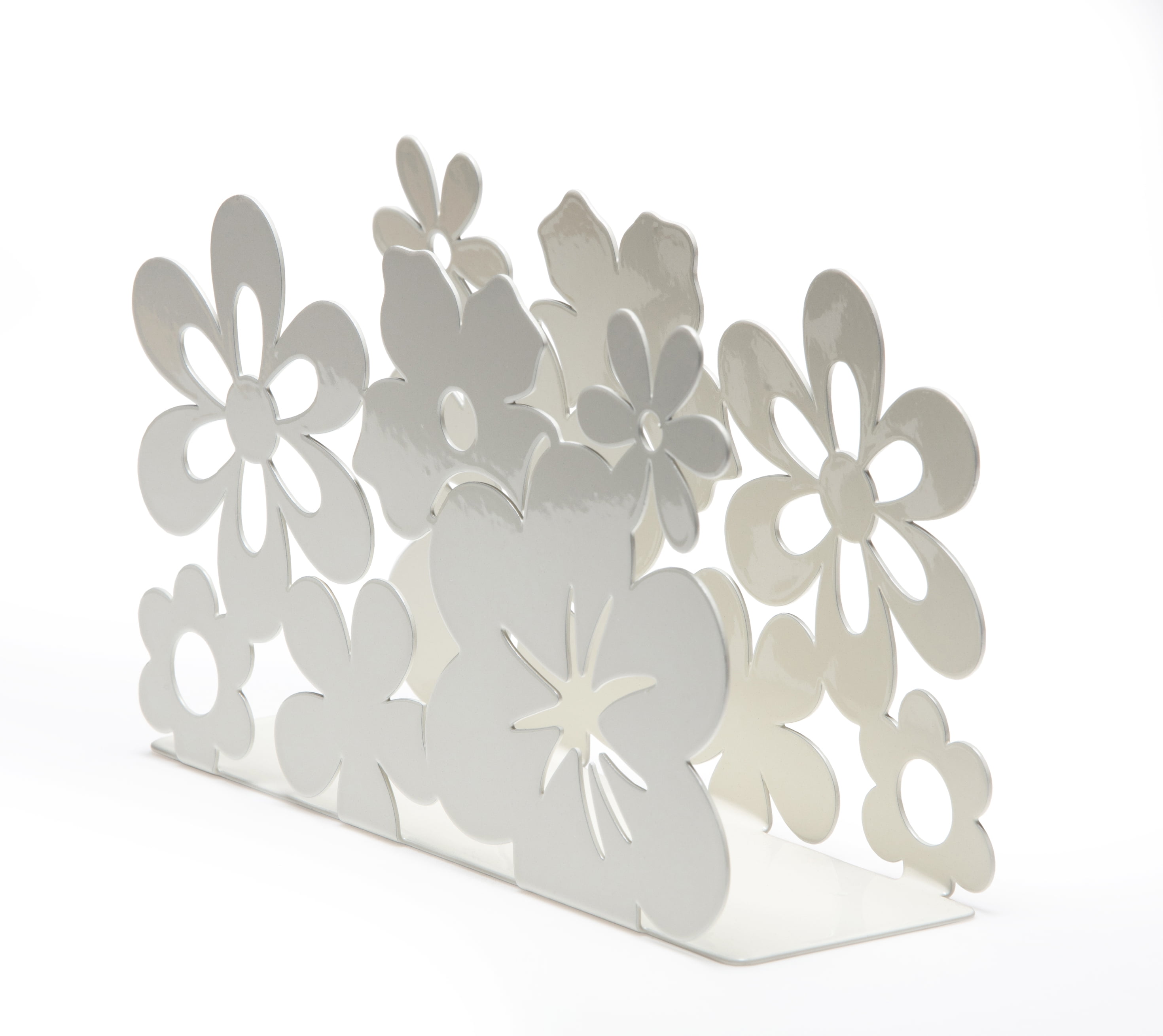White Powder-Coated Metal Floral Napkin and Letter Holder