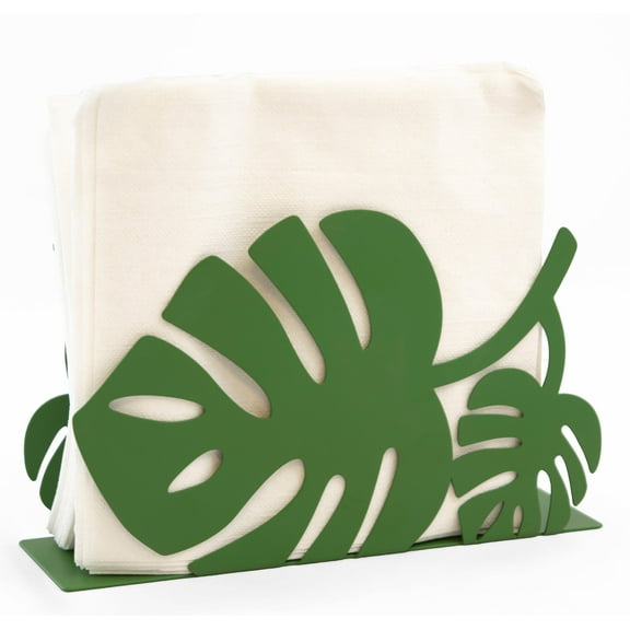 Mango Steam Metal Tabletop Napkin & Letter Holder - Leaf, Green (6" L x 1.75" W x 4" H)