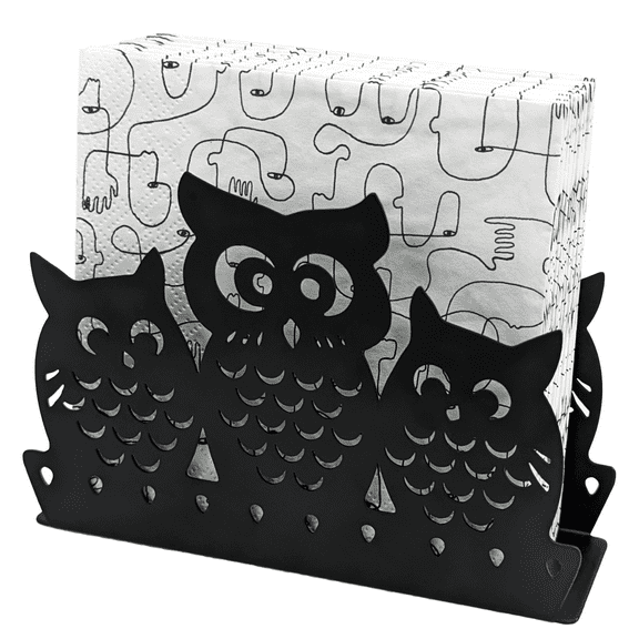Mango Steam Metal Tabletop Napkin & Letter Holder - Owl, Black (6" L x 1.75" W x 4" H)
