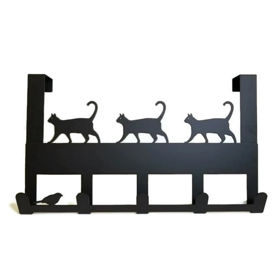 Mango Steam Metal over the Door Hanger Organizer for Towels, Hats, & More (Cat, Black)
