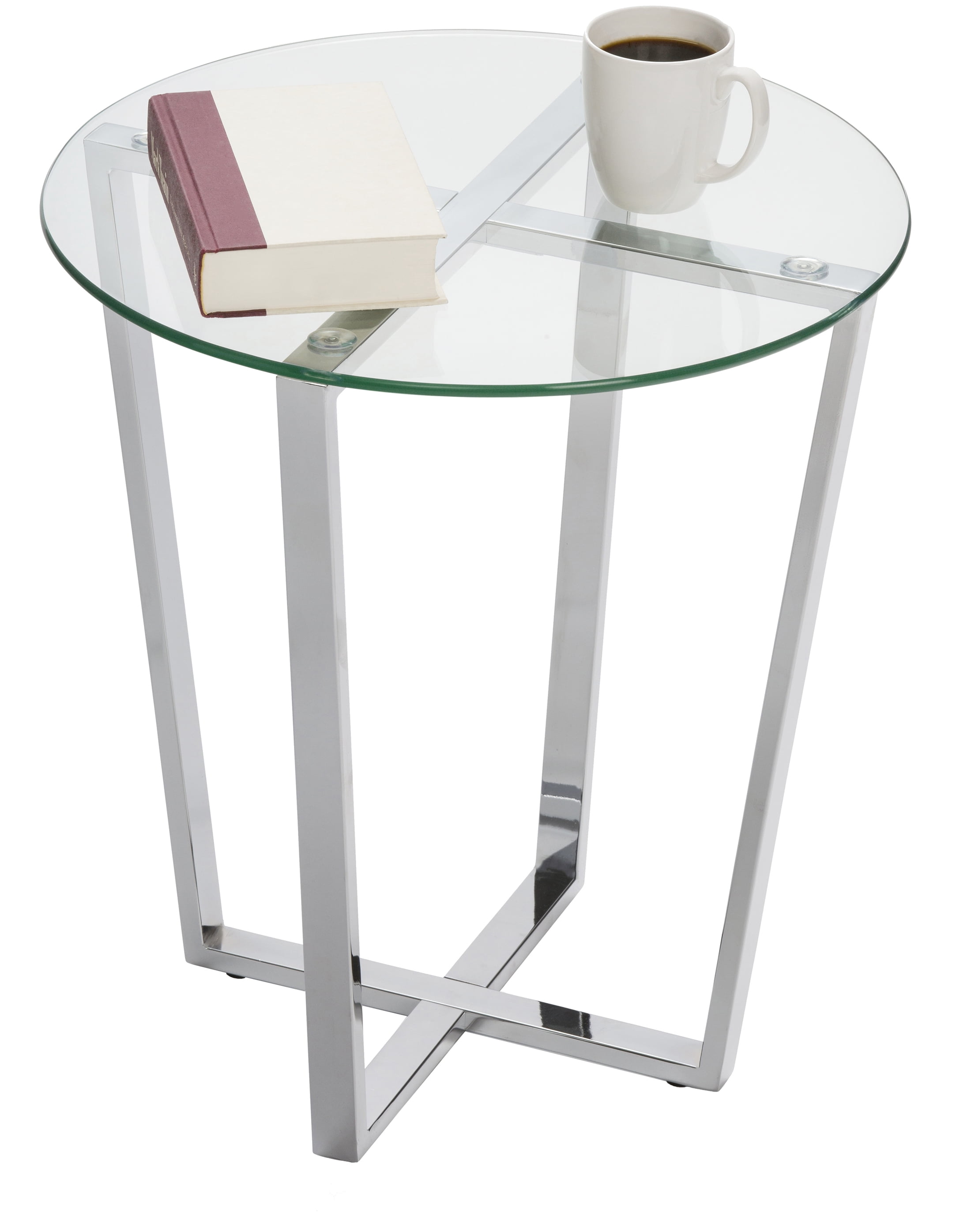 Mango Steam Metro Glass Round End Table - Clear Top / Chrome Base ...