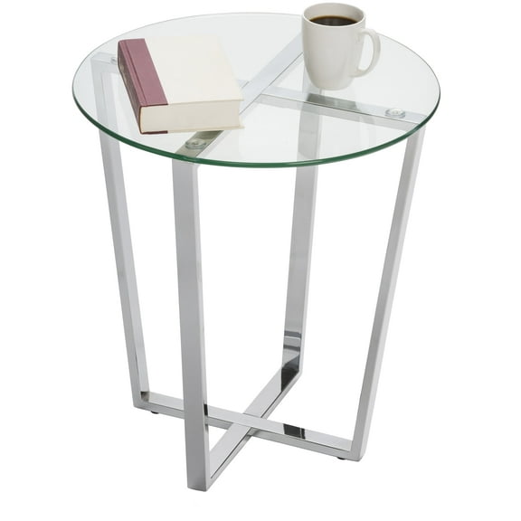 Mango Steam Metro Glass Round End Table - Clear Top / Chrome Base