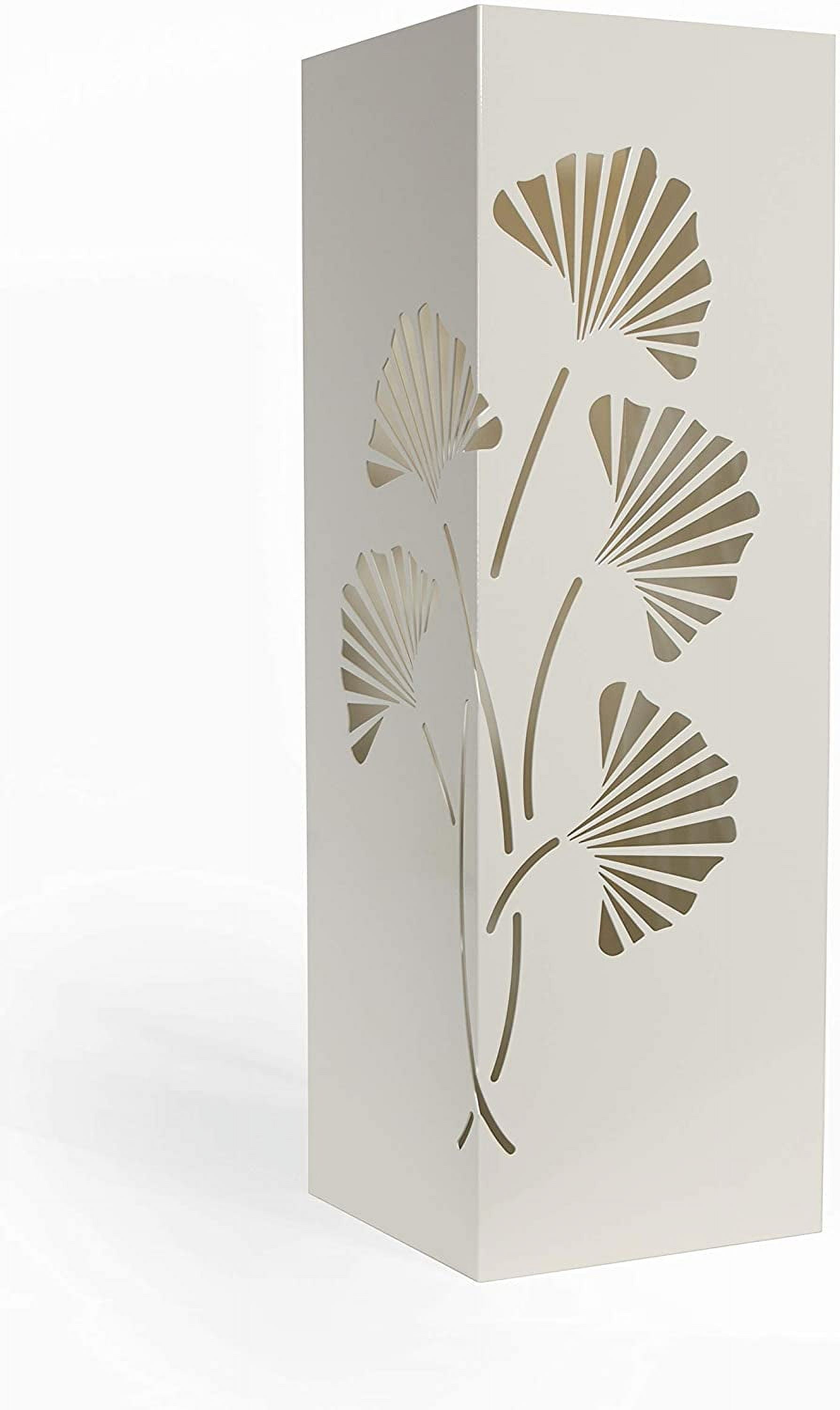 Mango Steam Modern Tall 21.75" Ginkgo Leaf Square Metal Umbrella Holder for Home, White