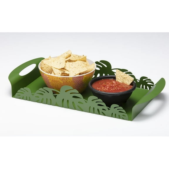 Mango Steam Rectangle Metal Organizer Tray  (Leaf, Green)