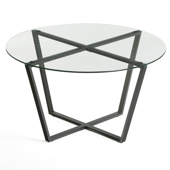 Mango Steam Round Metro Glass Coffee Table - (Black Base, Clear Top)