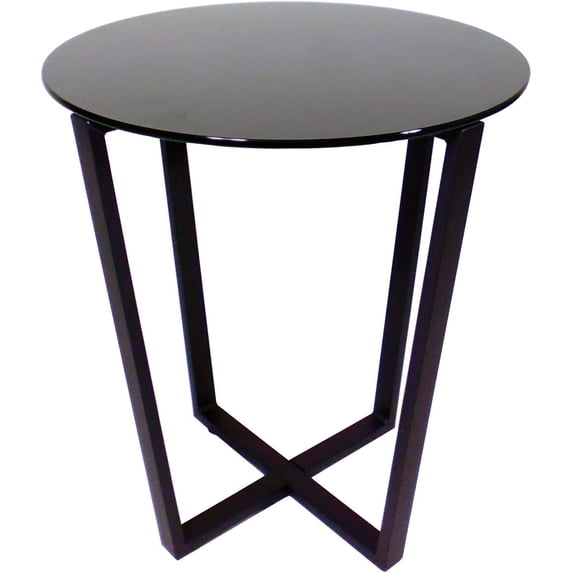 Mango Steam Round Metro Glass End Table/Side Table/for Living Room & Dining Room - Black Top/Black Base