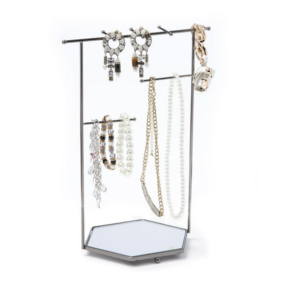 Mango Steam Tabletop Hexagon Jewelry Tower / Display Stand for Bracelets & Necklaces - Silver