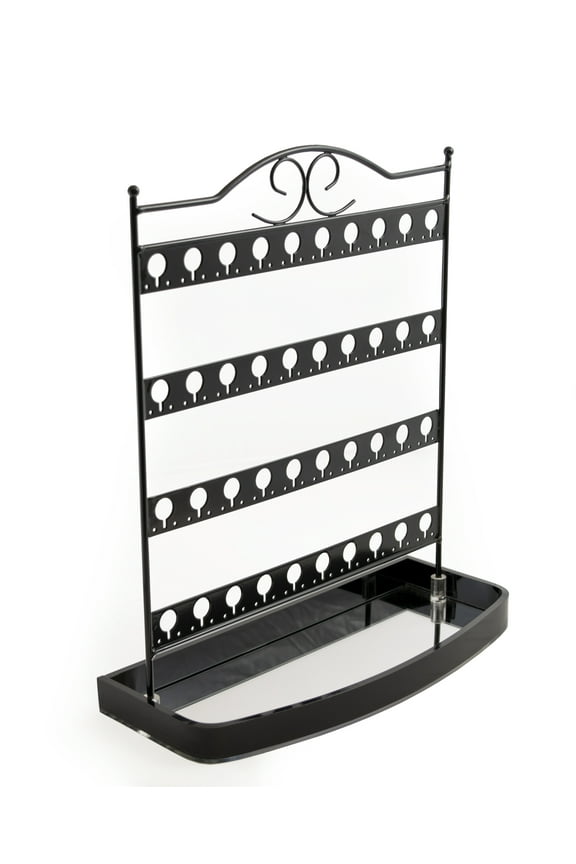 Tabletop Mirror Base Stud Earring Jewelry Organizer, Display Stand, Storage, Gift (Black, Metal)