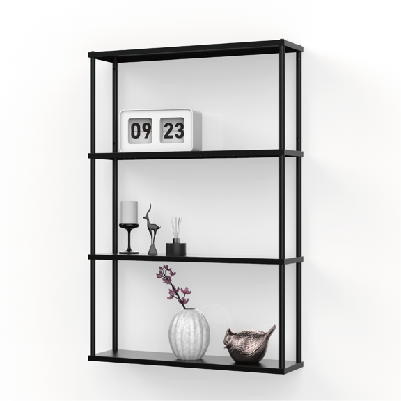 Mango Steam Wall Mounted Steel Shelving Unit 36 H X 24 W X 6 D Inches Black for Kitchen Storage or Display Use