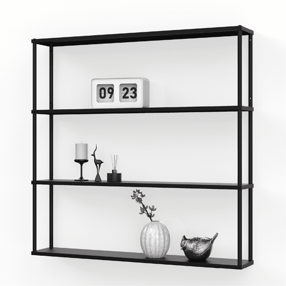 Mango Steam Wall-Mounted Steel Shelving Unit - 36 H x 36 W x 6 D Inches- Black - for Kitchen, Storage, or Display Use.