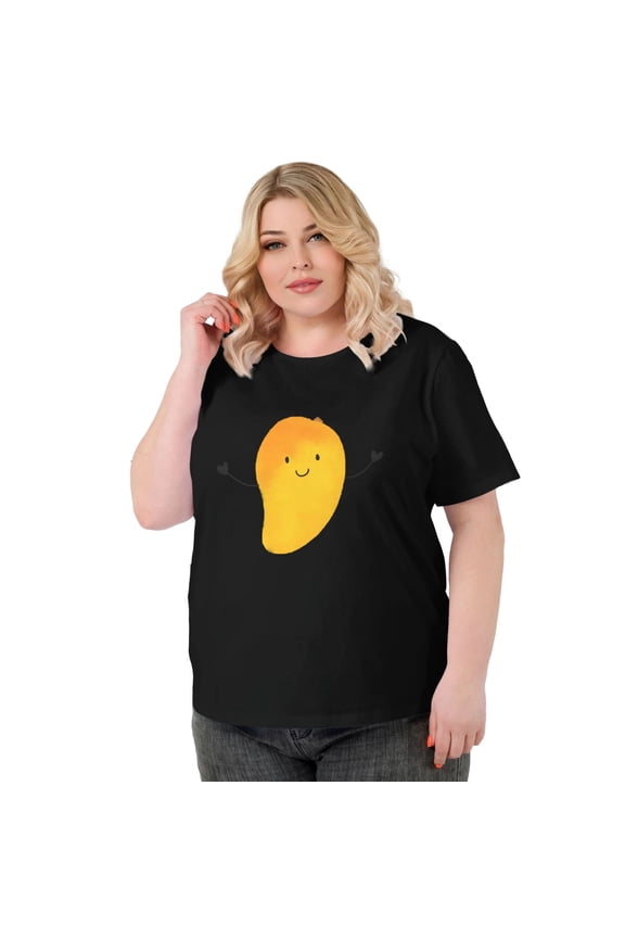 Mango Summer new products, plus-size women's wear, casual sportswear women's wear, cute T-shirts, round-neck printed T-shirts,Black 4XL