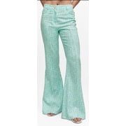Mango TURQUOISE Women's Floral Linen Pants, US 6