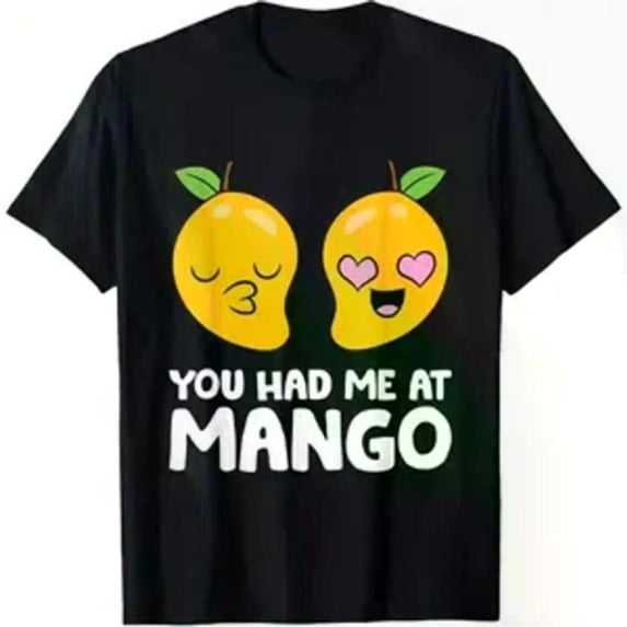 Mango - Themed Printed Tee,Features "YOU HAD ME AT MANGO" Text with Cartoon Mango Characters Illustration, Round Neck Regular Fit T - shirts, Size(S - 5XL)