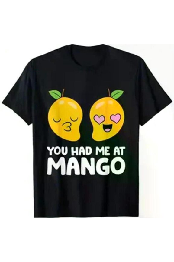 Mango - Themed Printed Tee,Features "YOU HAD ME AT MANGO" Text with Cartoon Mango Characters Illustration, Round Neck Regular Fit T - shirts, Size(S - 5XL)