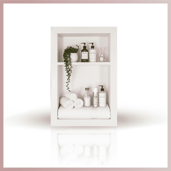 Mango Tile 16x24 inch Marble Shower Niche For Bathroom, 2 Shelves, Durable, Pure White