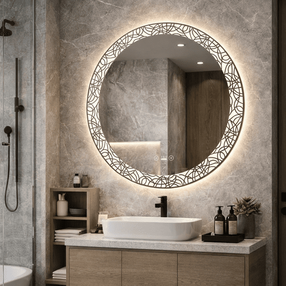 Mango Tile 24" Round LED Bathroom Mirror Anti-Fog Dimmable Touch IP65