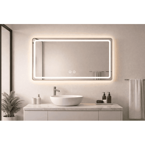 Mango Tile 32"x24" Gold Framed LED Bath Mirror Anti-Fog 3-Color Dimmer