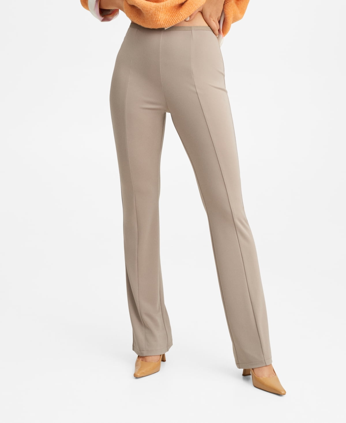 Tan wide clearance leg trousers womens