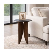 Mango Wood Base and Stone Top for Small Spaces - Round End and Side Table for Living Room, Room and Bedroom Decor - Decorative Night Stand or Bedside Drink Table Accent - 24", Black & Brown