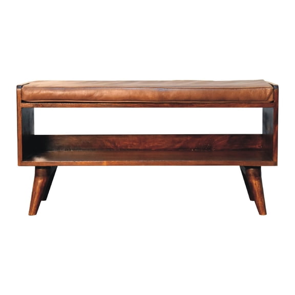 Mango Wood Bench in Chestnut Color with Leather / Great for Home Interiors