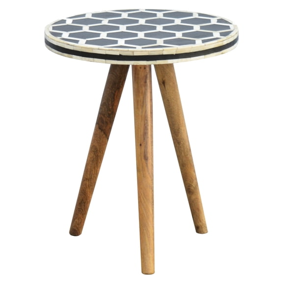 Mango Wood Bone Inlay Tripod Stool / Sturdy and Sustainable Furniture