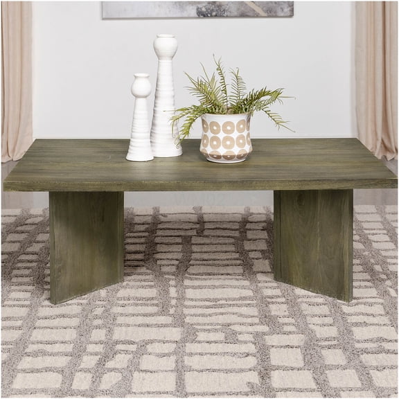 Mango Wood Coffee Table, Rectangular Brown Solid Wood Cocktail Table for Living Room with Primitive Design