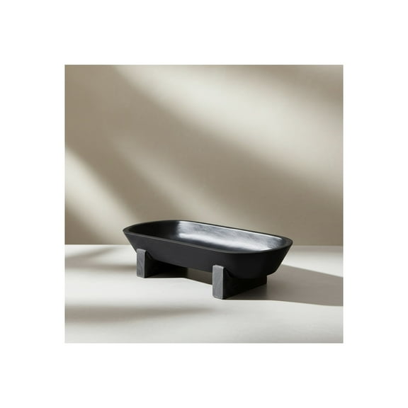 Mango Wood Decorative Bowl - Handcrafted Wooden Centerpiece - Modern Casual Style for Home & Office - Ideal for Living Room, Bedroom, Desk Decor - 4" Black