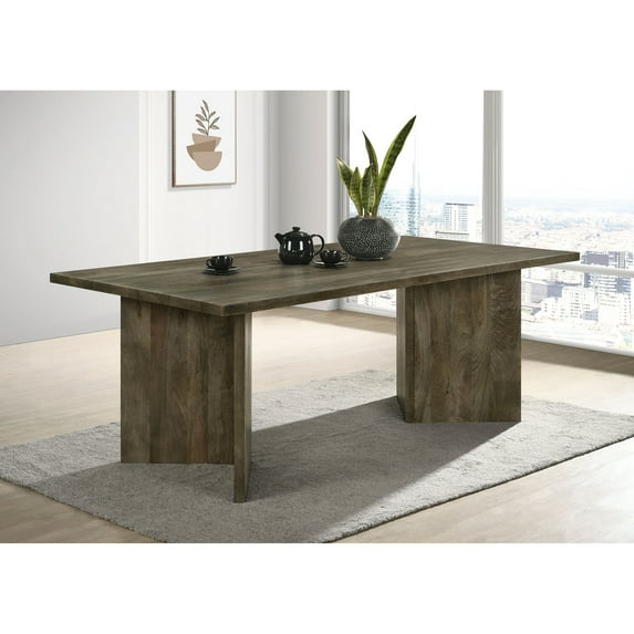 Mango Wood Dining Table - 80" Rectangular, Brown, Seats 8, Modern V-Leg Design for Dining Room. Sustainable Wood, Rustic Charm