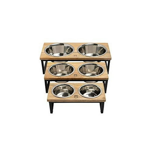 Mango Wood Dog Bowl Stand - Elevated Pet Feeder with 2 Stainless Steel Bowls - Raised Food and Water Dish Set for Dogs and Cats, Available in 4 Sizes, Pet Dining Station, Large/48o