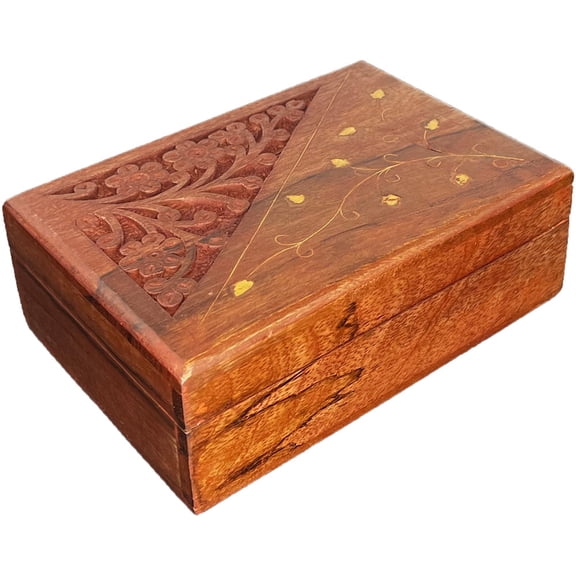 Mango Wood Engraved Box with Brass Inlays